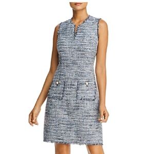 Karl Lagerfeld Navy and Light Blue Tweed Midi Dress